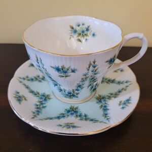 Royal Albert Blue Floral Gold-Trim Teacup and Saucer